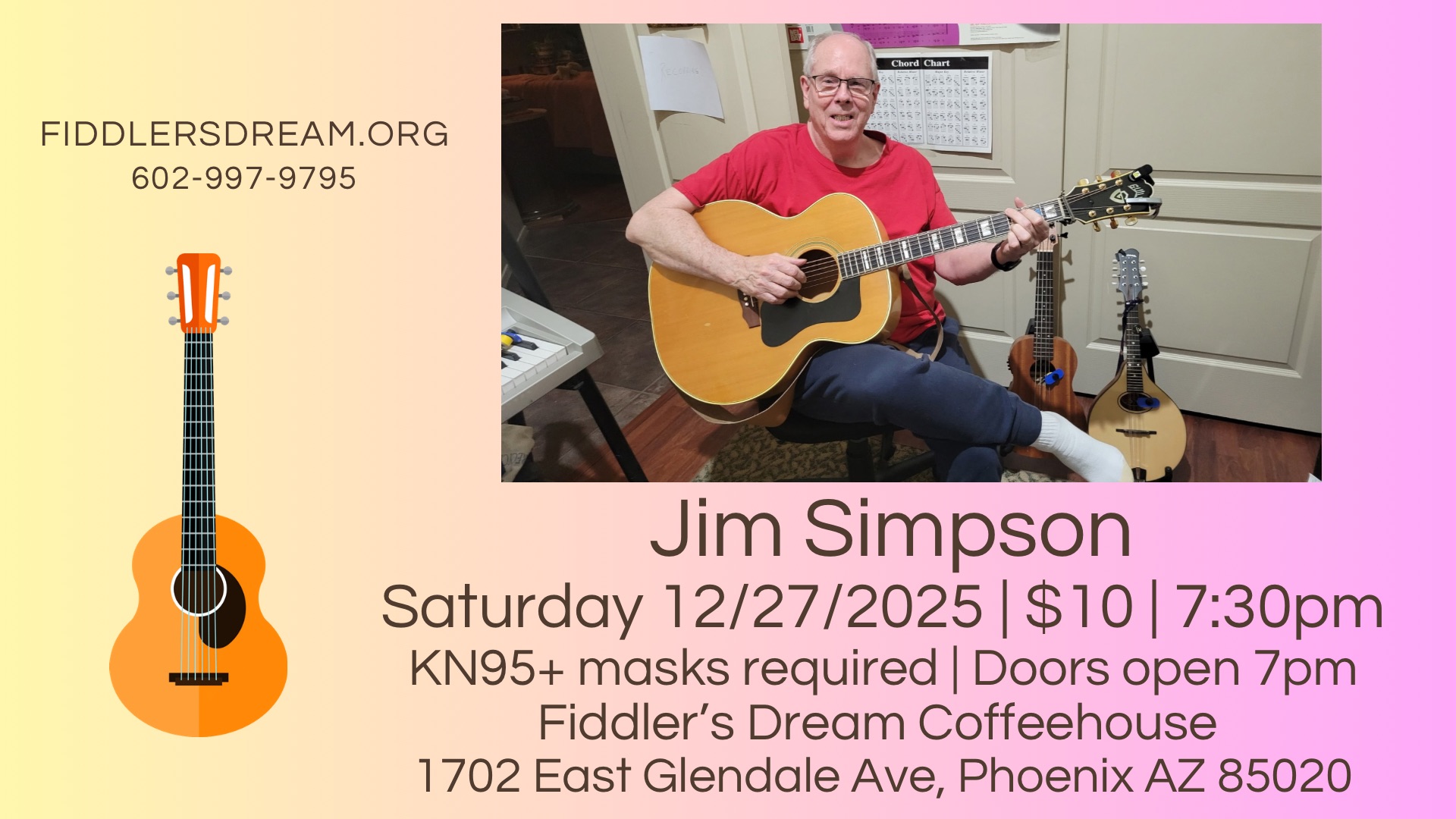 Jim Simpson pictured playing his guitar