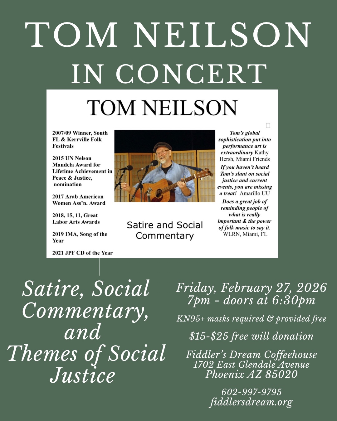 Flyer with Tom Neilson's Information and upcoming schedule